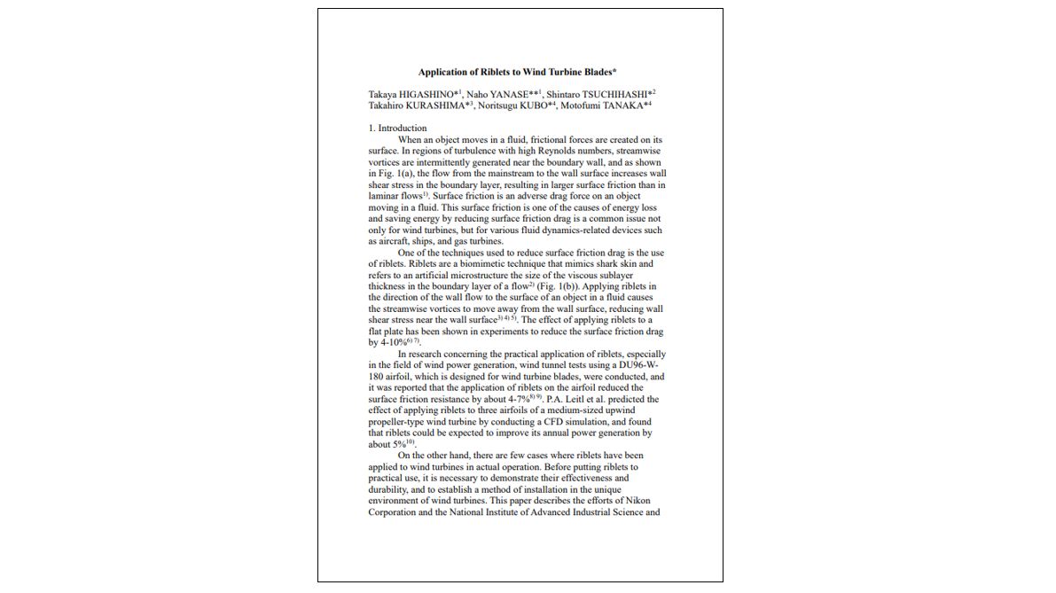 [Research paper]Application of Riblets to Wind Turbine Blades.