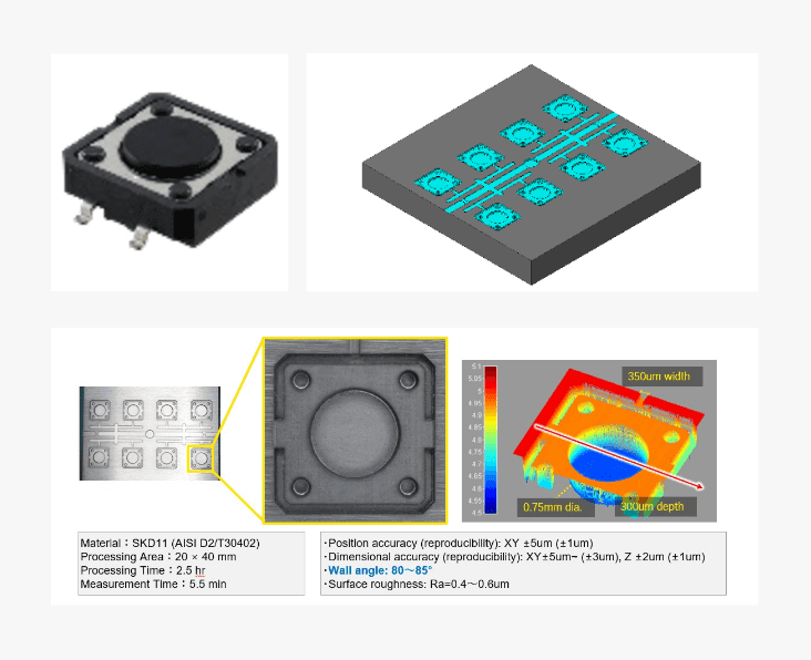 ニコンのレーザー加工機によるタクトスイッチの超精密金型の加工
